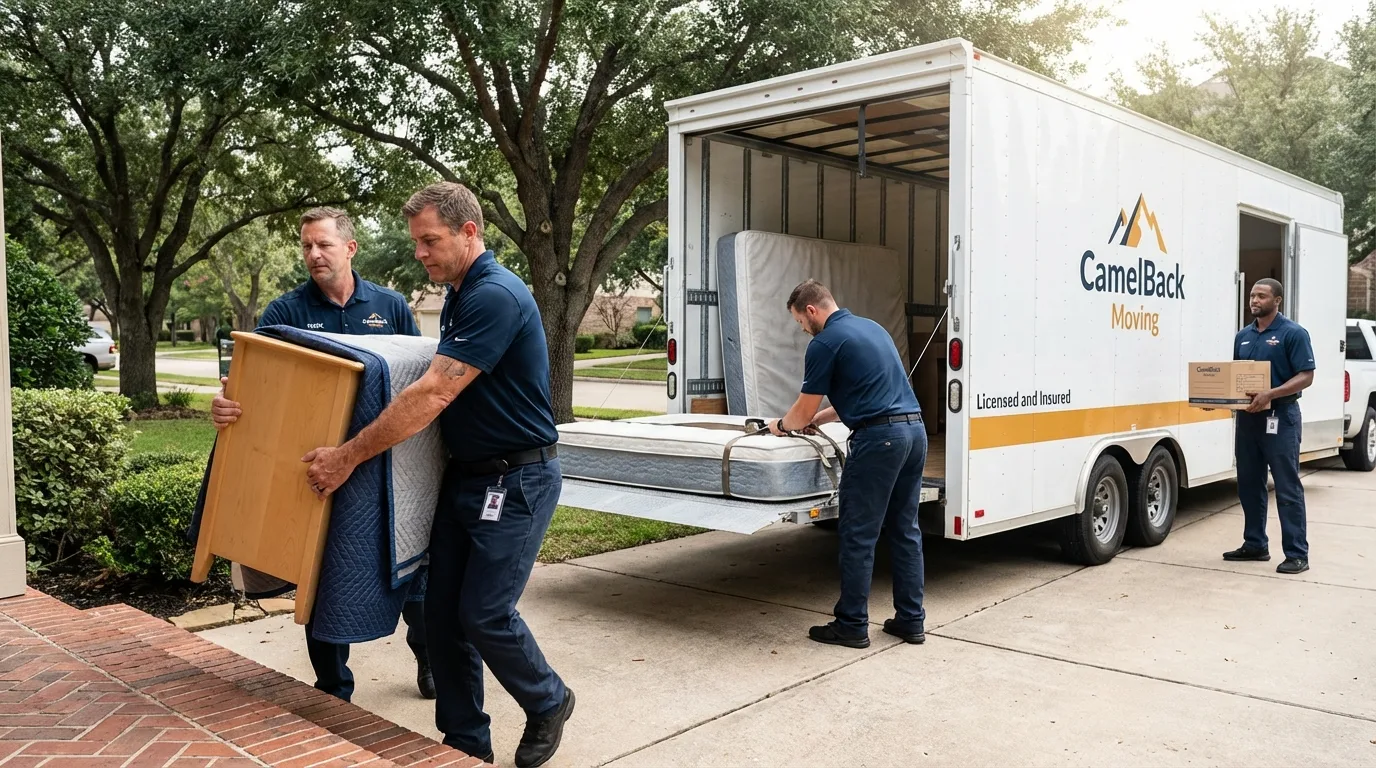 Crew loading residential truck for cross-state move from Frankfort, ME