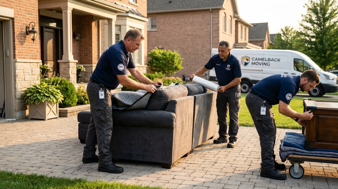 Large estate moving crew wrapping furniture in Frankfort, ME